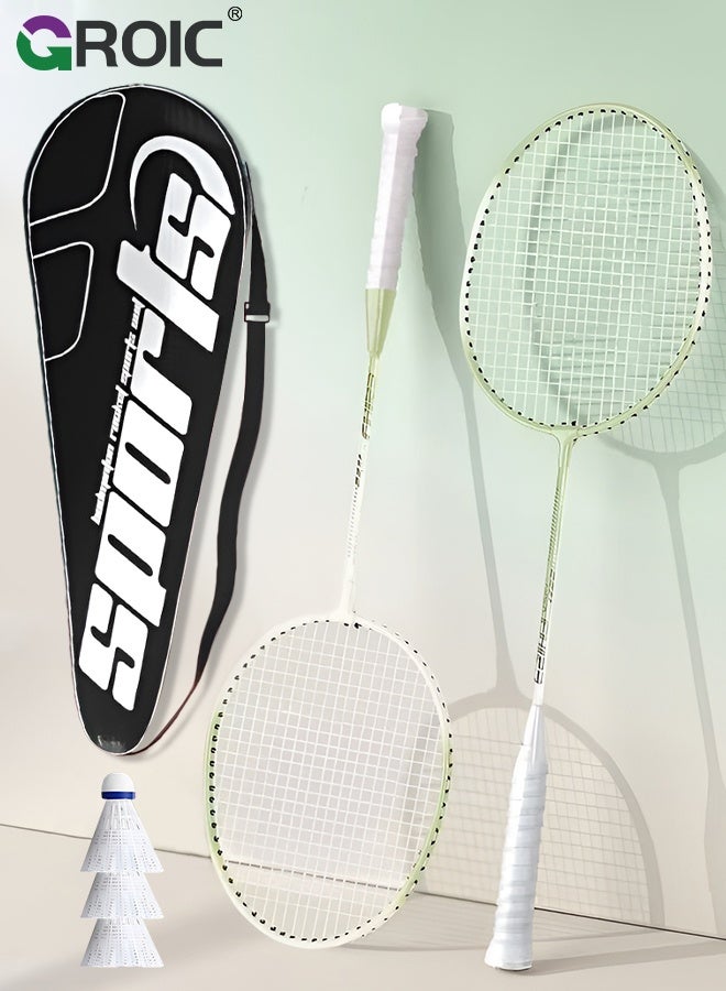 GROIC مجموعة مضارب كرة الريشة، تشمل 2 مضرب، 3 كرات، 1 حقيبة حمل، مصنوعة من ألياف الكربون وسبائك الحديد، خفيفة الوزن وأداء عالي للرياضة، التدريب والترفيه، مضرب كرة الريشة - Image 1